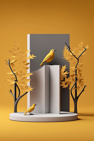 3d minimalist pedestal with paper birds. Generative AIの素材