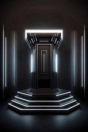illuminated marble pedestal with black background. Generative AIの素材