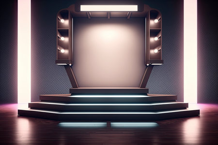 3d empty stage illuminated with lights. Generative AIの素材