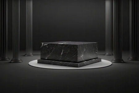 illuminated marble pedestal with black background. Generative AIの素材