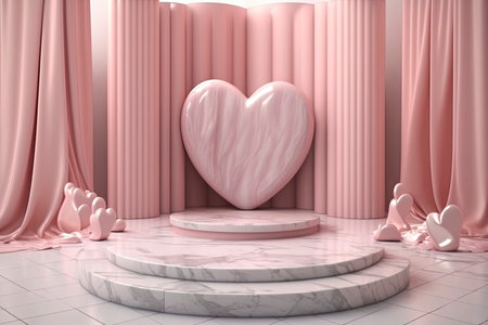 Circular marble pedestal with pink background. Generative AIの素材
