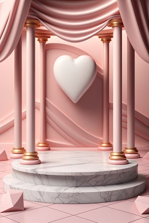 Circular marble pedestal with pink background. Generative AIの素材