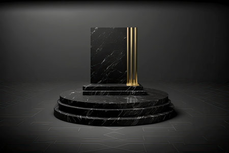 illuminated marble pedestal with black background. Generative AIの素材