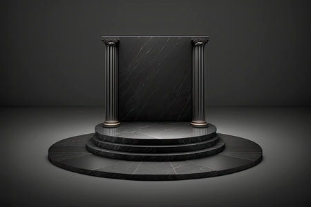 illuminated marble pedestal with black background. Generative AIの素材