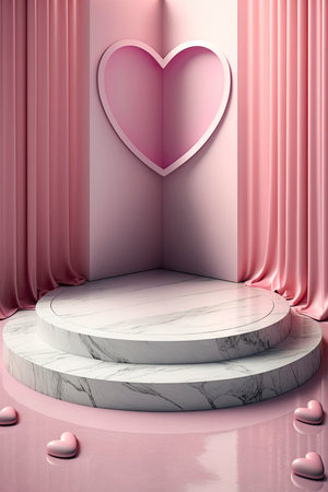 Circular marble pedestal with pink background. Generative AIの素材