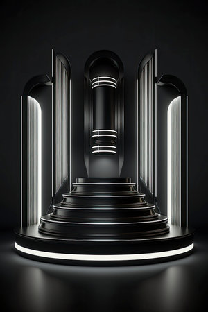illuminated marble pedestal with black background. Generative AIの素材