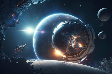 space scene with planets. Generative a.i.の素材
