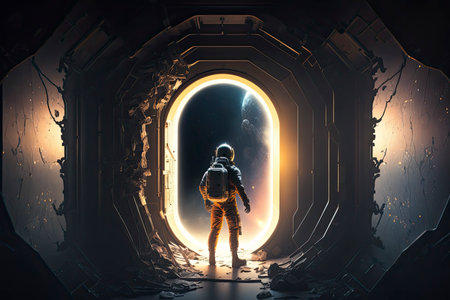 astronaut observing the universe from his spacecraft. Generative a.i.の素材