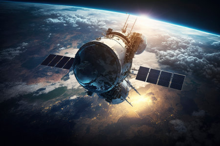 satellite in space with planet in the background. Generative a.i.の素材