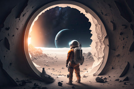 astronaut observing the universe from his spacecraft. Generative a.i.の素材