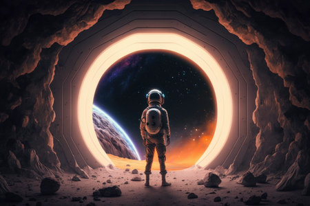 astronaut observing the universe from his spacecraft. Generative a.i.の素材