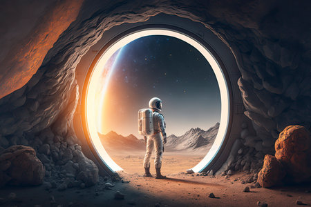 astronaut observing the universe from his spacecraft. Generative a.i.の素材