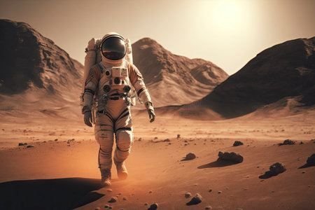 astronaut walking on mars. Generative a.i.の素材