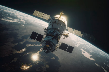 satellite in space with planet in the background. Generative a.i.の素材