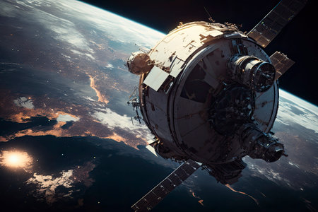 satellite in space with planet in the background. Generative a.i.の素材