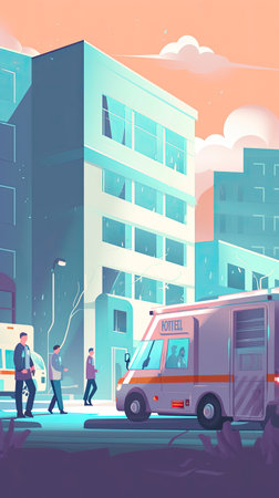 group of medical personnel with ambulance. Generative aiの素材