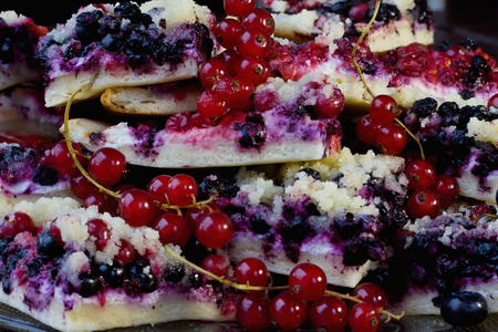 pieces of fruit tart on the tableの写真素材