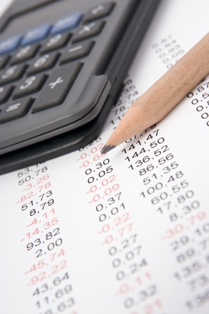Concept of business report analysis - pencil; sheet and calculatorの写真素材