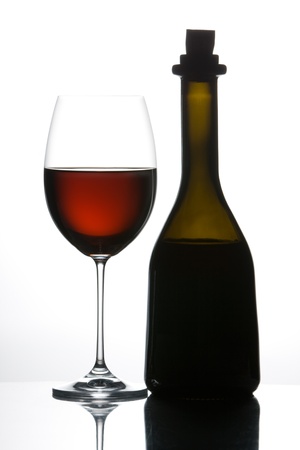 Red wine - bottle and glassの写真素材