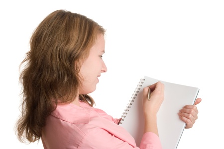 Student with spiral notebook prepared taking noteの写真素材