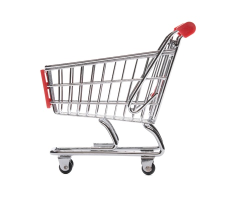 Empty shopping cart isolated on white background, side view の写真素材