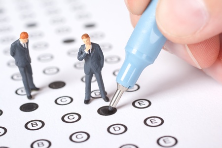 Student complete the questionnaire - school exam concept.
の写真素材