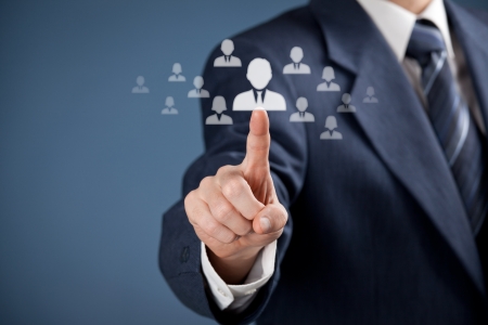Human resources officer choose employee standing out of the crowd  の写真素材