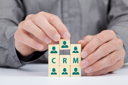 CRM  customer relationship management  concept  Businessman add new customer in database  の写真素材