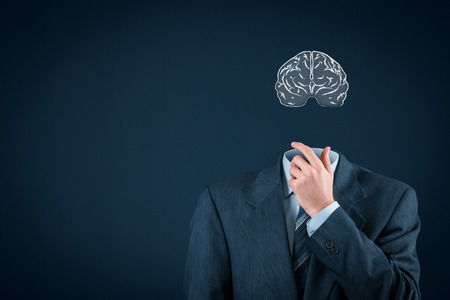 Businessman without head just with brain contemplate の写真素材