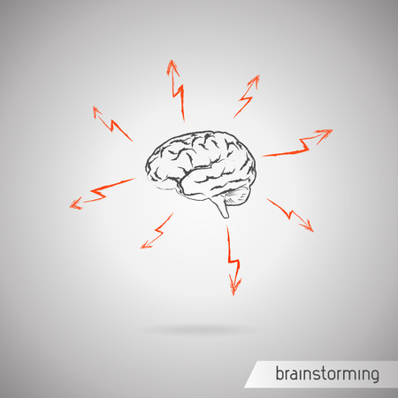 Brainstorming concept  Brain and flashes のイラスト素材