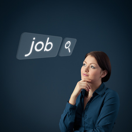 Job seeking concept  Female officer think about seeking of new jobの写真素材
