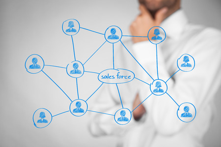 Sales force concept. Businessman think about sales force team.の写真素材