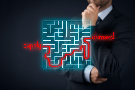 Long and difficult way from company supply to successful customers demand. Marketing product specialist plan new product.の写真素材