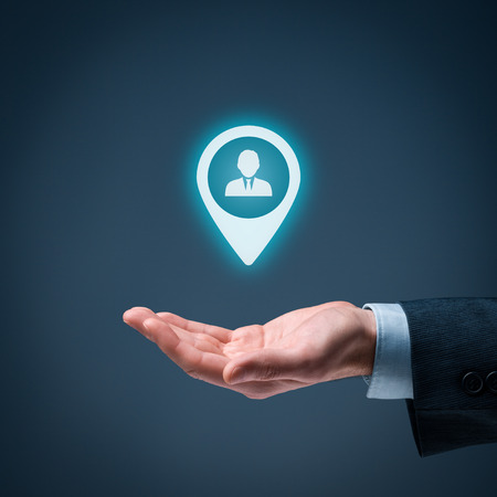 Human resources officer choose employee standing out from the crowd. Marketing customer targeting concept.の写真素材