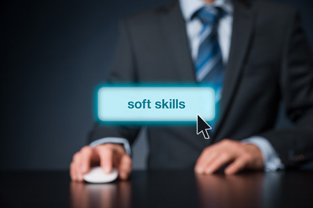 Soft skills - manager click on button to purchase soft skills training.の写真素材