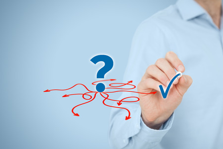 Risk management and decision making concept. Businessman think about right way in his business.の写真素材