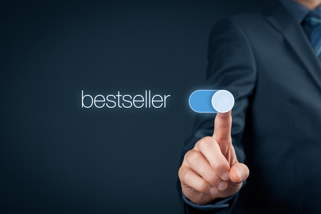 Bestseller concept. Businessman switch over bestseller - succcessful product.の写真素材