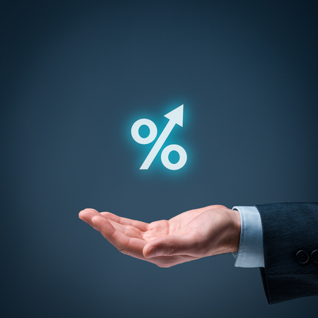 Percentage growth concept - symbol of increasing revenue, profit, EBIT and another positive growth in business.の写真素材
