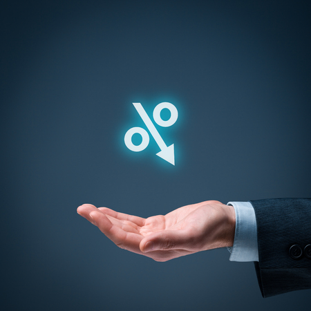 Discount and sale concept represented by percentage sign with down arrow.の写真素材