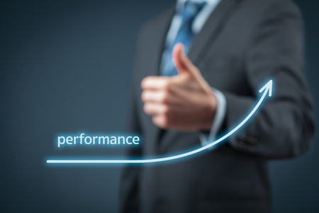 Manager (businessman, coach, leadership) is satisfied with company performance increase.の写真素材