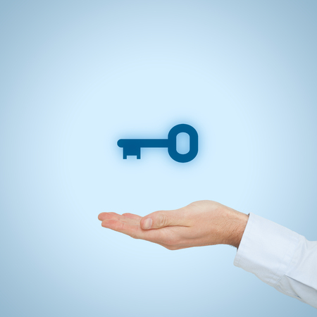 Businessman (consultant, coach, leader, CEO or another business person) offer key to success.の写真素材