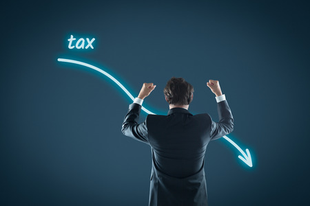 Tax optimization business concept. Businessman celebrate reduced tax.
の写真素材