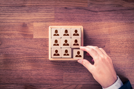 Human resources, social networking, assessment center concept, personal audit or CRM concept - recruiter complete team by one person.の写真素材