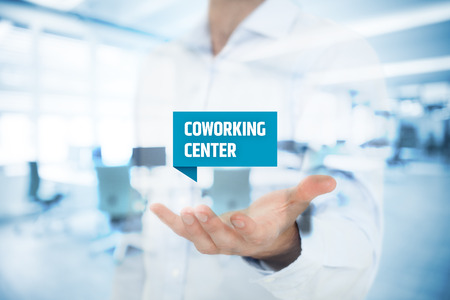 Businessman offer coworking center â modern solution of working environment for freelancers and small start-up companies.の写真素材