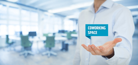 Businessman offer coworking space â modern solution of working environment for freelancers and small start-up companies.の写真素材