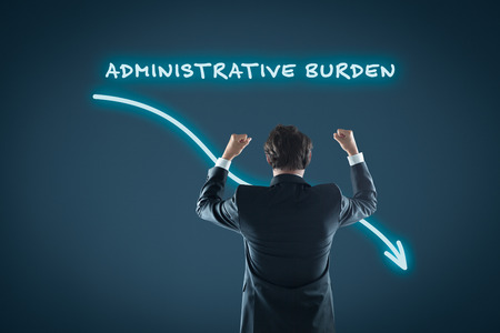Administrative burden reduction concept. Businessman celebrate administrative burden reduction.の写真素材