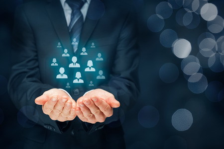 Customer care, care for employees, human resources, employment agency and marketing segmentation concepts. Leader manage his team.の写真素材