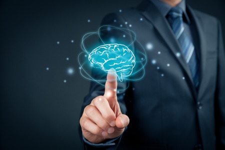 Artificial intelligence (AI), machine deep learning, creativity, headhunter, innovation and intellectual property rights. Brain representing artificial intelligence, creativity, innovation and similar with futuristic design.の写真素材