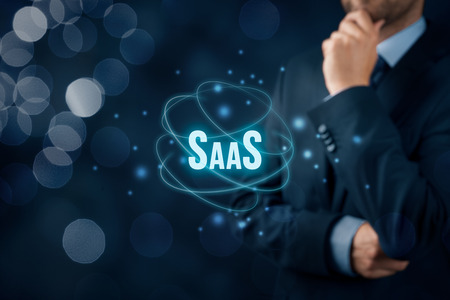 Software as a Service (SaaS, on-demand software) concept. Modern business model where software is licensed on a subscription basis.の写真素材