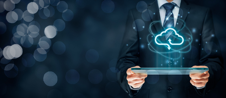 Cloud computing concept - connect to cloud. Businessman or information technologist with cloud computing icon.の写真素材